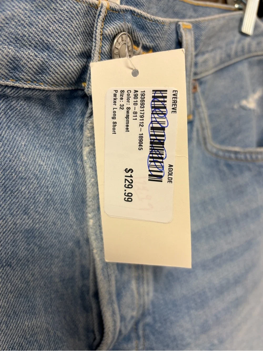AGOLDE Designer High Rise Parker Long Relaxed Denim Short Size 32